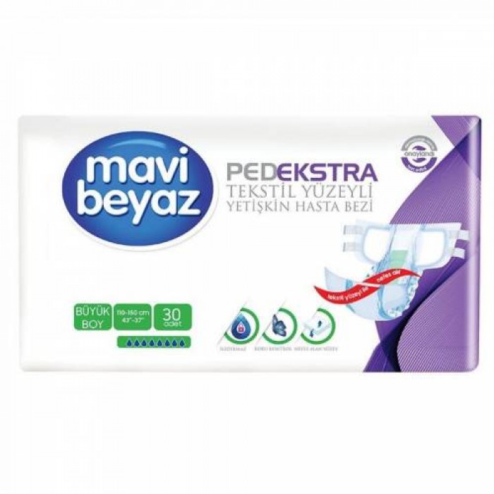 MAVİ BEYAZ PED EKSTRA HASTA BEZİ TEKSTİL YÜZEY (MEDİUM LARGE)